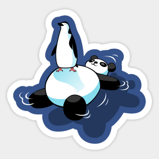 Penguin on top of kawaii panda bear Sticker